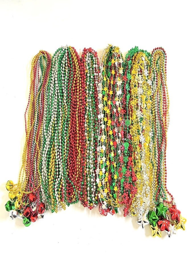 GZYSSL 100 Pcs with 6 Styles Christmas Party Beads Necklaces Red Green Gold Silver Snowflake Santa Jingle Bell Holiday Beads Necklaces Christmas Tree Party Decorations - Image 1